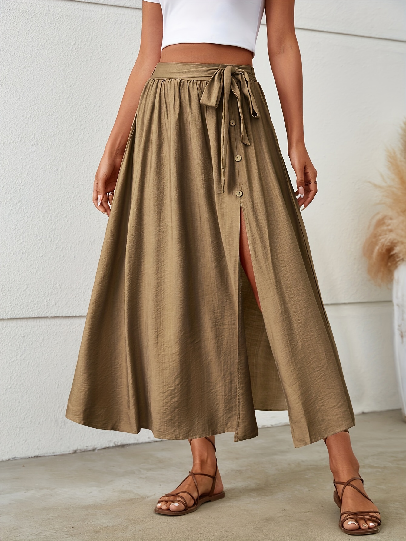 Casual Long Linen Maxi Skirt for Women, High Waist Long A Line