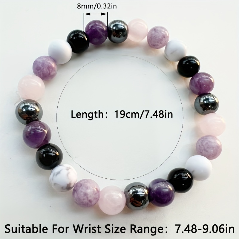 1pc Unisex Creative Purple Crystal Bracelet, Black * Rose Quartz Lithium  Mica White Howlite Hematite Bead Bracelet Gift