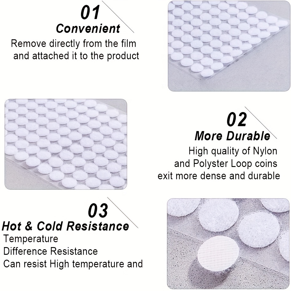 204pcs Strong Adhesive Self-Adhesive Dots White Hook and Loop Dots 204pcs  (102 Pairs) 0.59 Inch Diameter Great for School Classroom, Office, Home  (White)