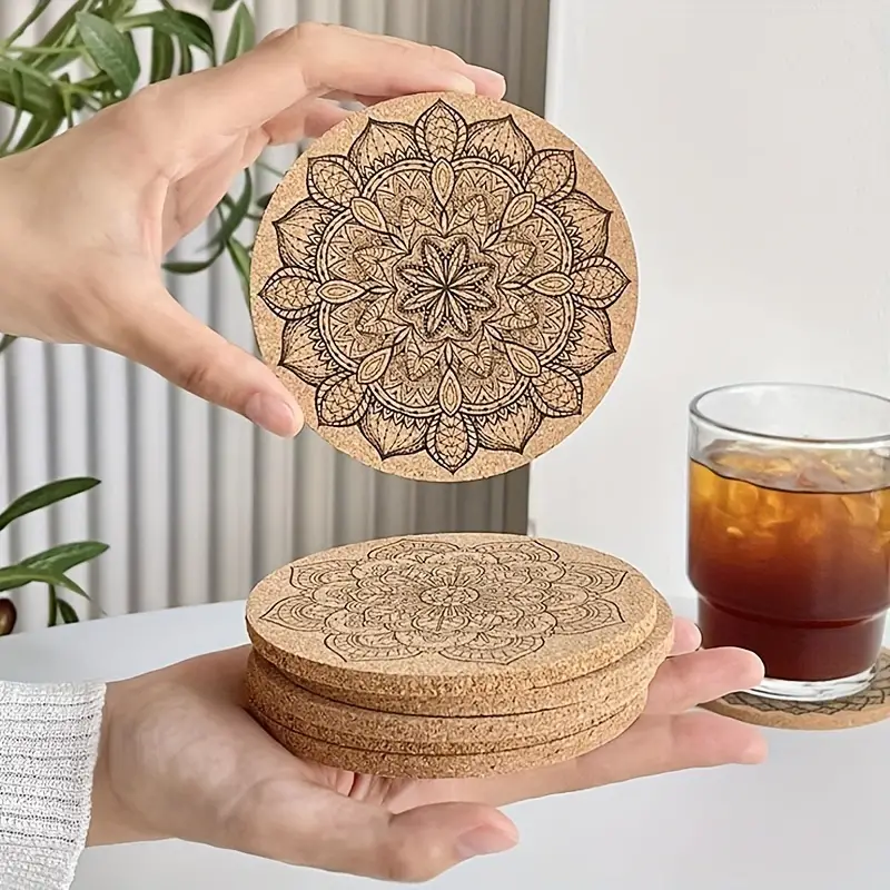 6pcs, Cork Coasters, Drink Cork Coasters For Drink Absorption, Coffee Table  Wooden Table Coasters, Tabletop Protection Bar Home Kitchen Decorative Coa