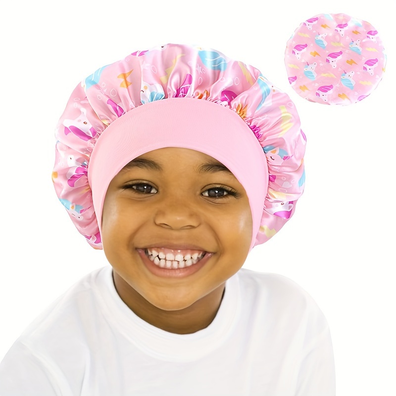 Unicorn Cartoon Printed 's Satin Cap, Hair Care Cap