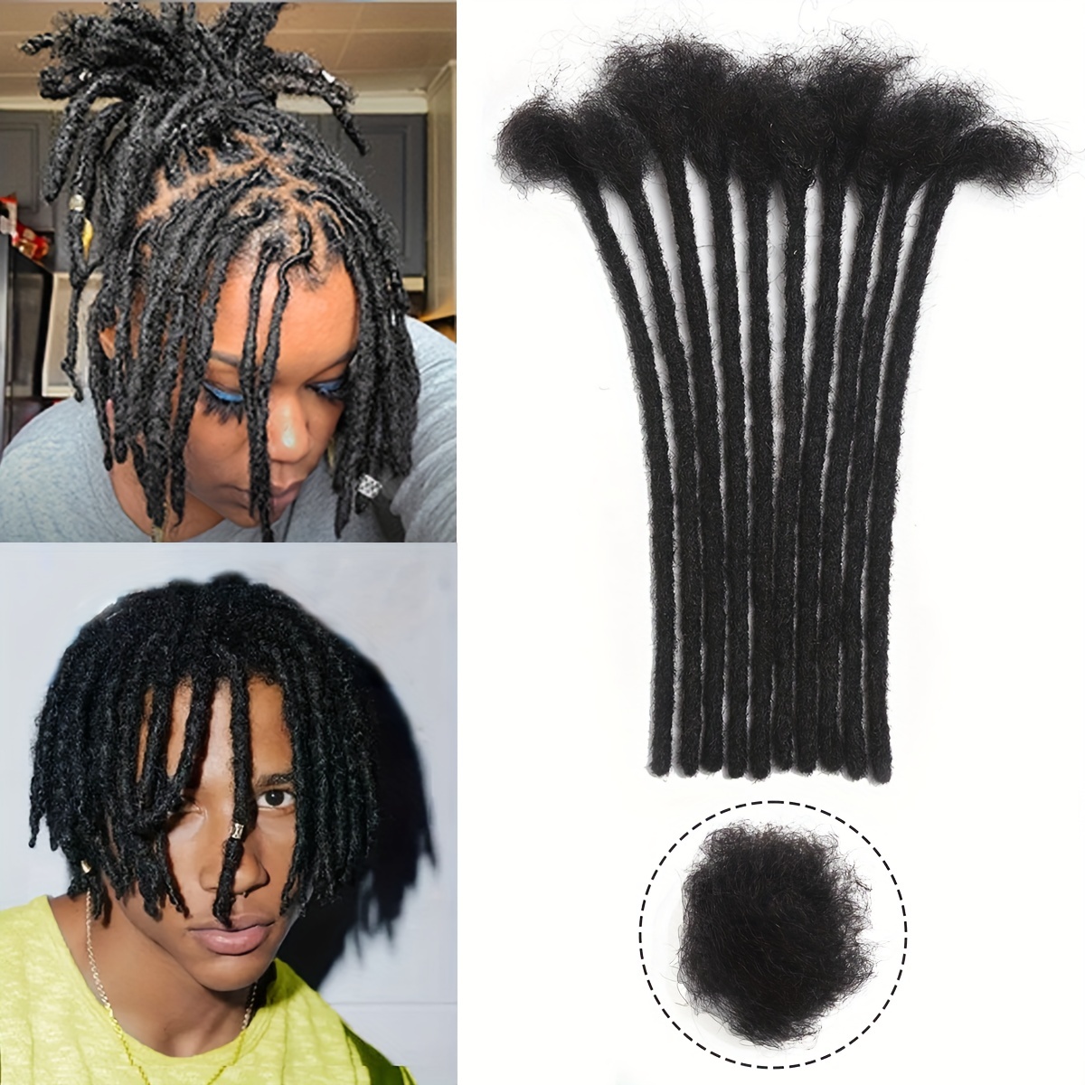 100%Human Hair Reggae Dreadlocks Hair Extensions (0.24inch Diameter) Soft  Braid Men/Women, Handmade Human Hair Extension Can Be Dyed, Bleached, Curled