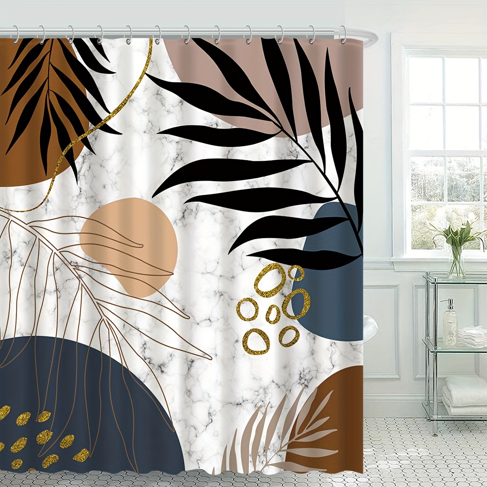 Cortina de ducha negra y dorada, cortinas de baño modernas de arte  abstracto, patrón geométrico, tela de poliéster lavable a máquina, 71 x 71  pulgadas