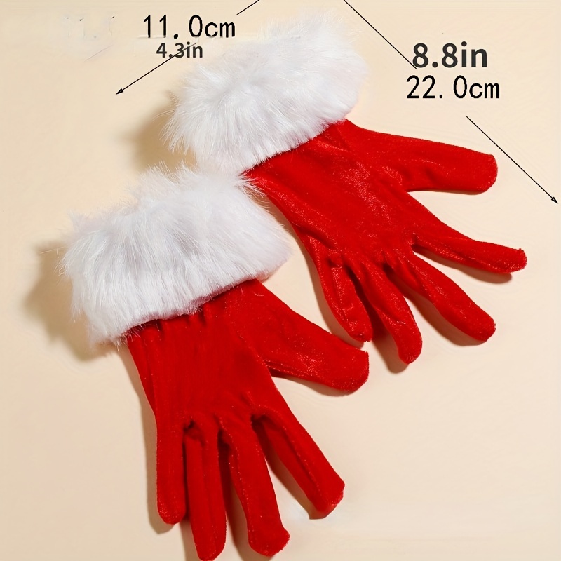 Christmas Red Velvet Gloves Santa Claus Gloves With White - Temu