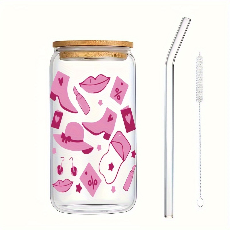 Ice Coffee Cup With Bamboo Lid And Glass Straw, Mushroom Printed Beer Can  Glass, Halloween Gifts - Temu