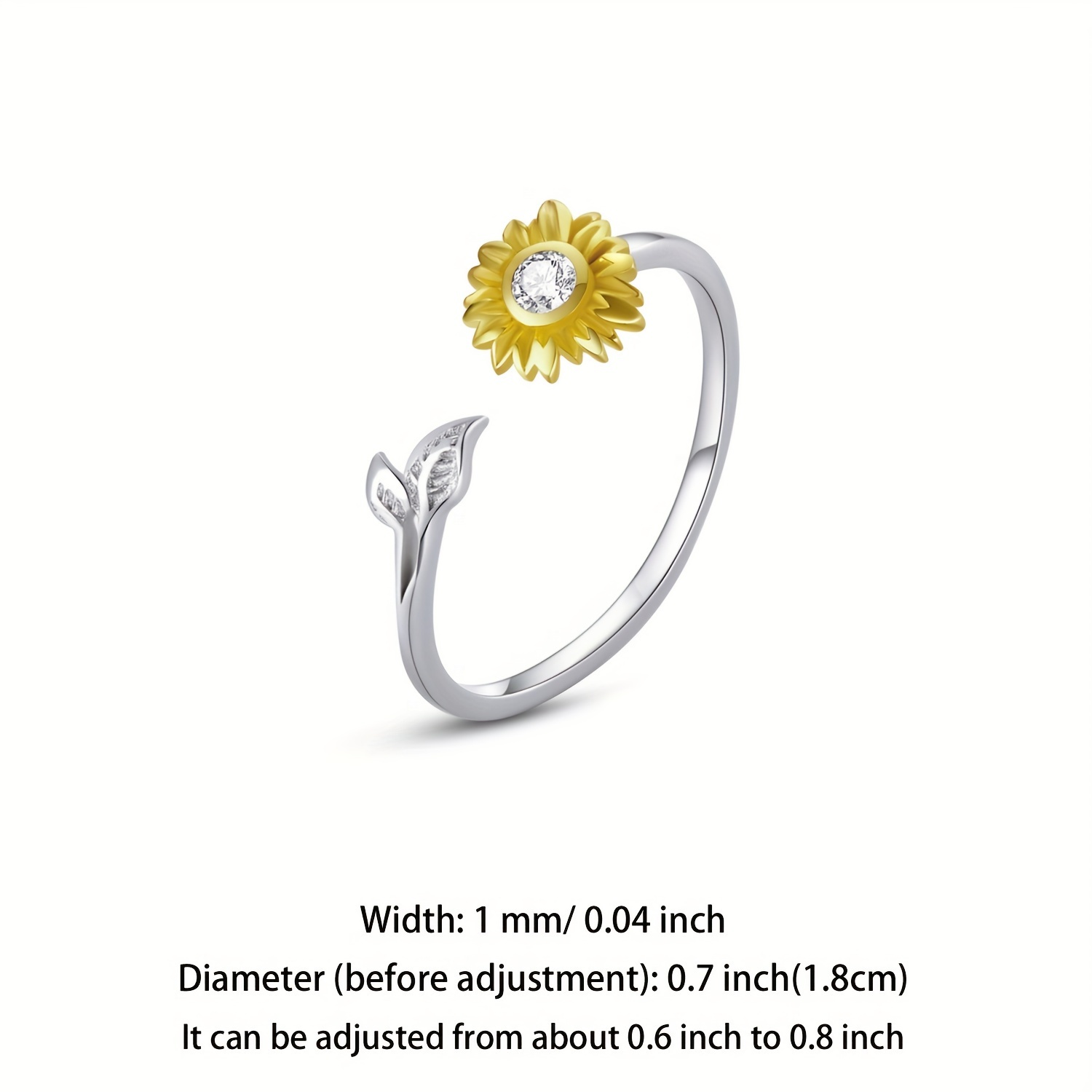 925 Sterling Silver Ring Trendy Sunflower Shape Inlaid Shining