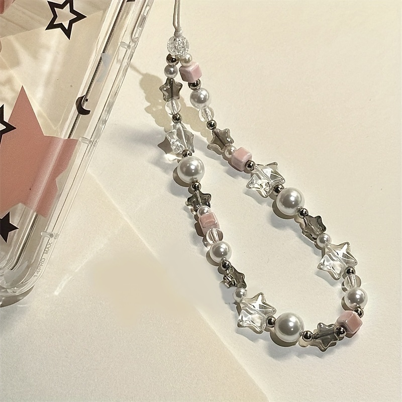 

Y2k Star Cute Charm Acrylic Imitation Faux Pearl Beaded Phone Chain Sweet Accessories For 15 Samsung Universal Accessories Gift Bracelet Unisex For Girl Jewelry