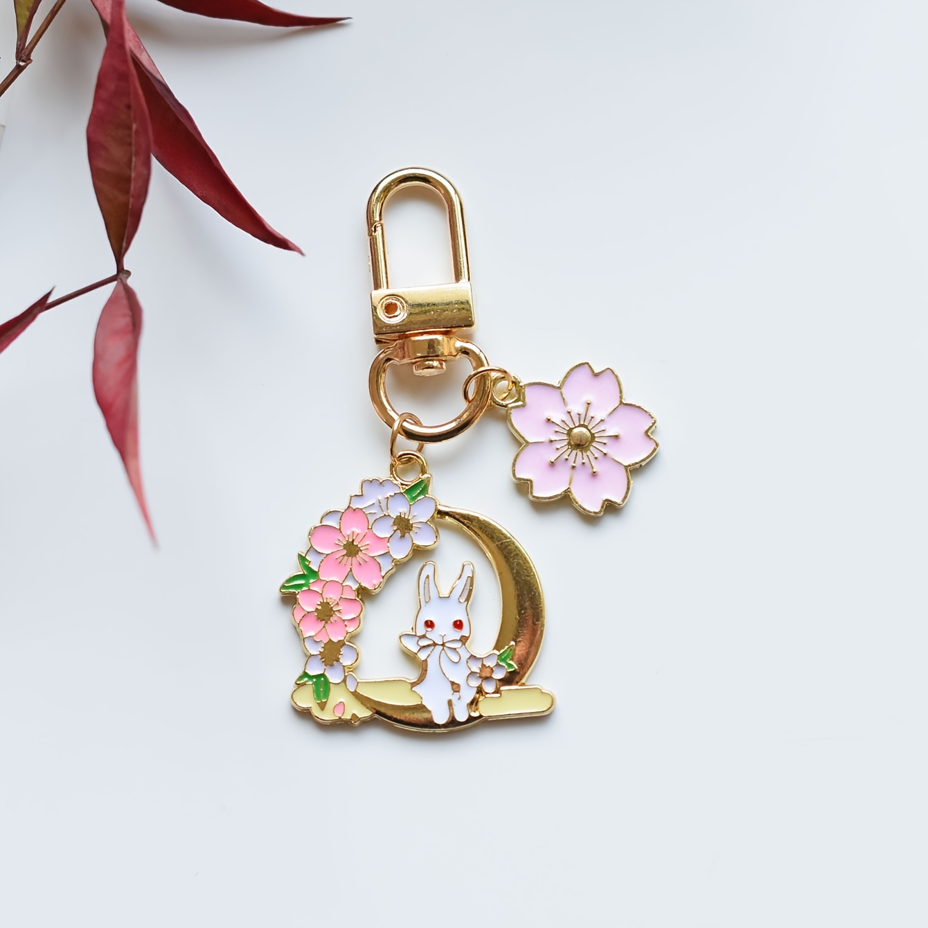 Lovely Pink Sakura Rabbit Cat Keychain, Cute Bag Pendant