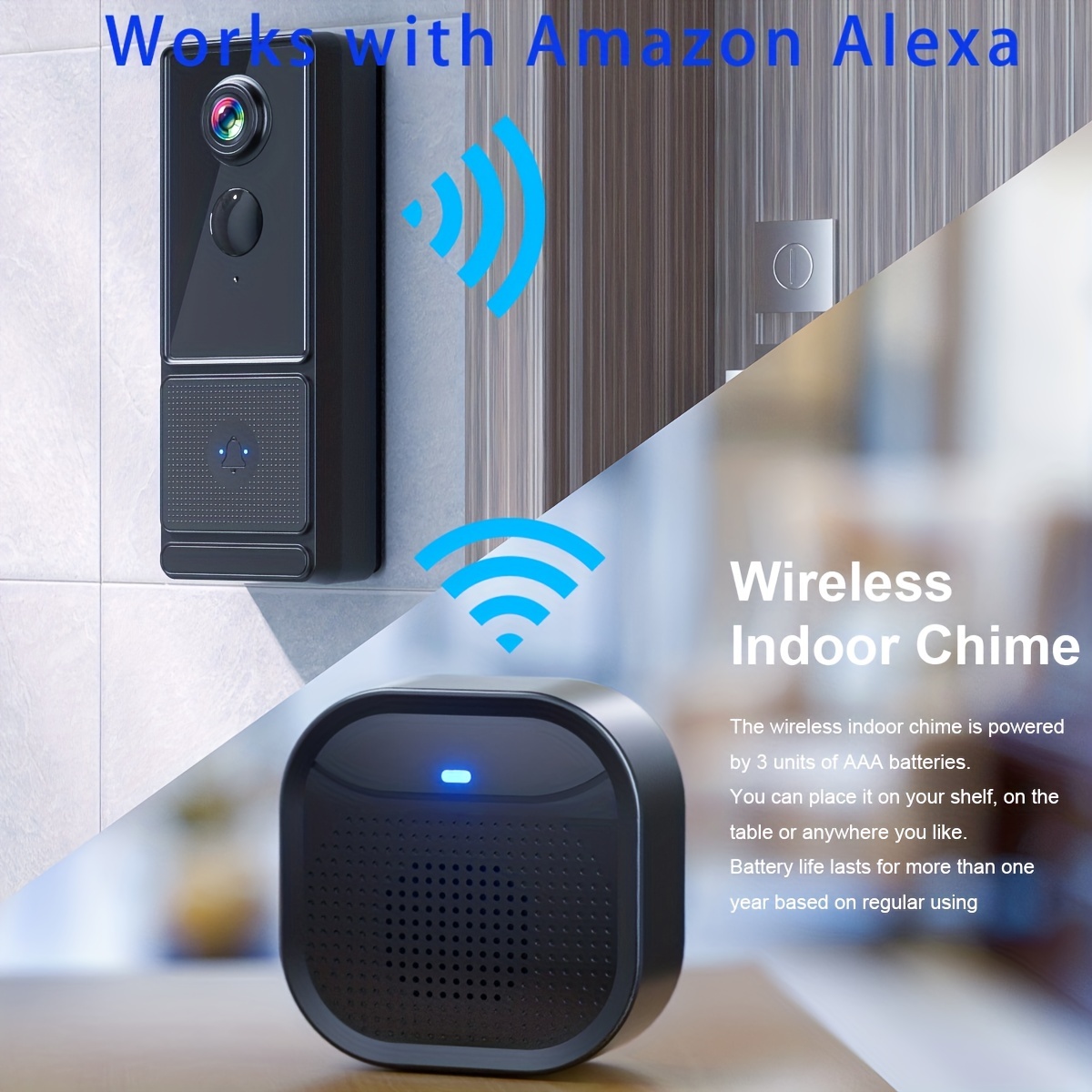 Timbre Inteligente con Cámara Inalámbrica Compatible con Alexa