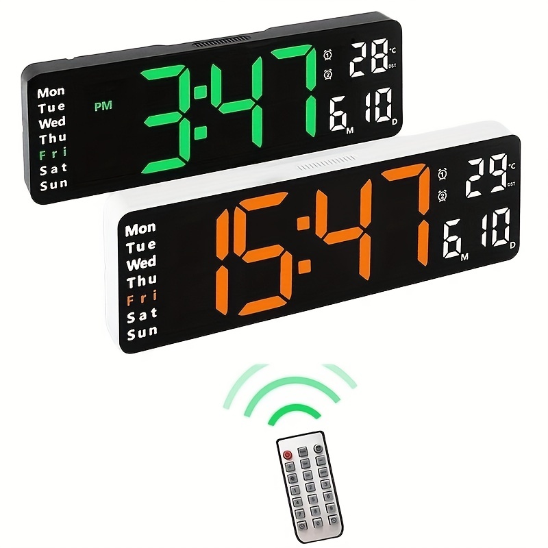 Devenirriche Digitaluhr Digitaluhr mit großem Display, große Wanduhr mit  Temperatur (rot)