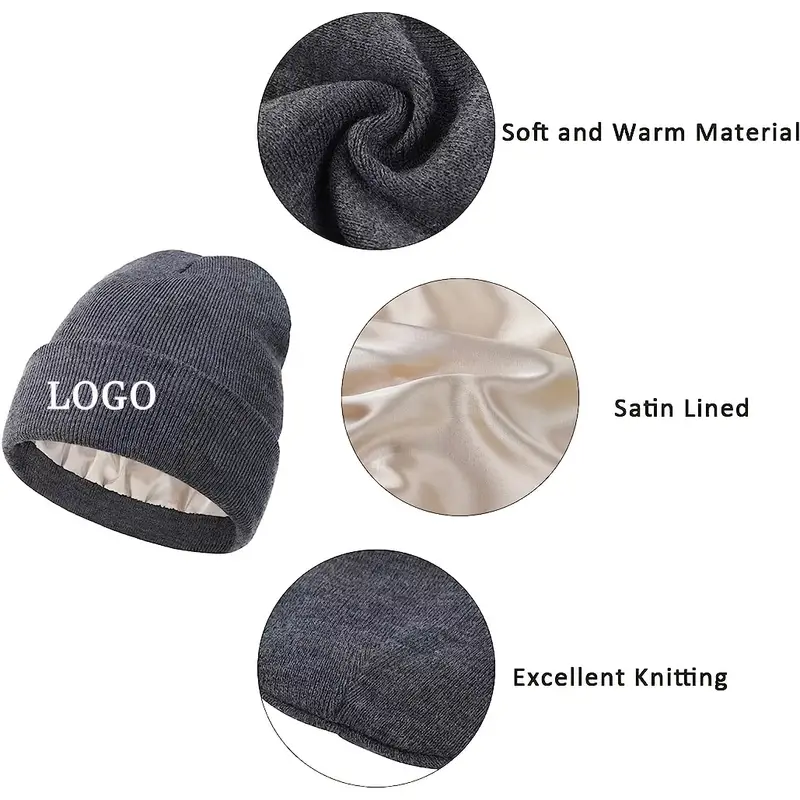 Chapeaux d'Hiver Doublés de Satin pour Femmes Bonnet de Soie Doublé de Soie  Bonnet Épais et Épais Chapeau Chaud Doux pour Hommes
