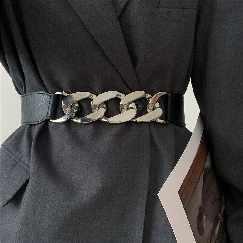 Women's Chain Decor Belt Elastic Metal Belt Casual Stylish Waist Belt  Suitable For Coat Dress Ladies Commute Dating Every Day Purposes