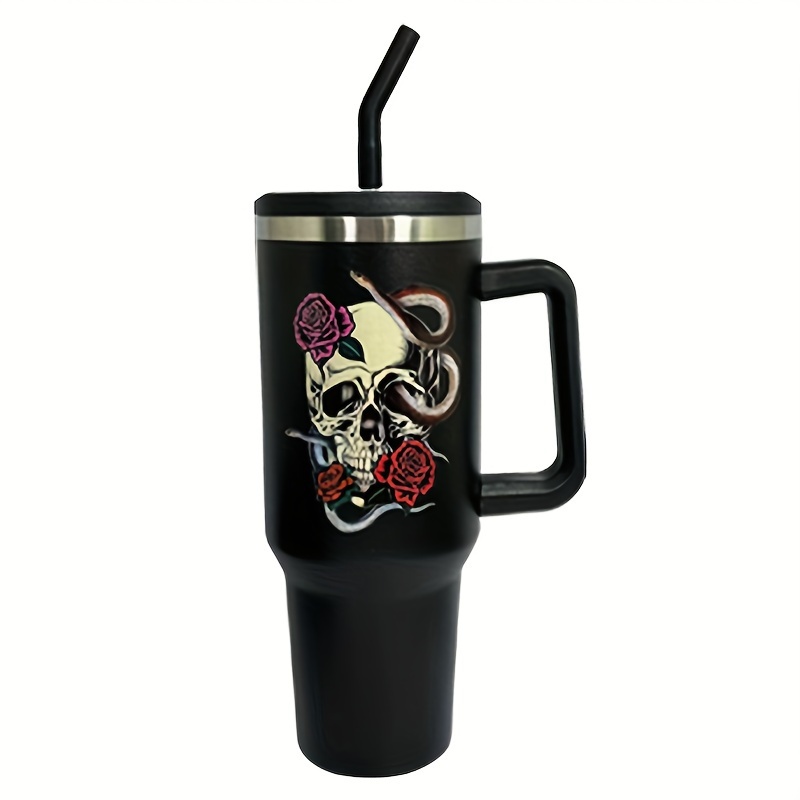 Skull Flower Tumbler With Lid Stainless Steel Water Bottle - Temu