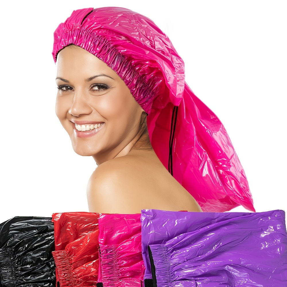 2 gorros de ducha para mujer, reutilizables, impermeables, ajustables, con  lazo, gorro de baño para cabello natural