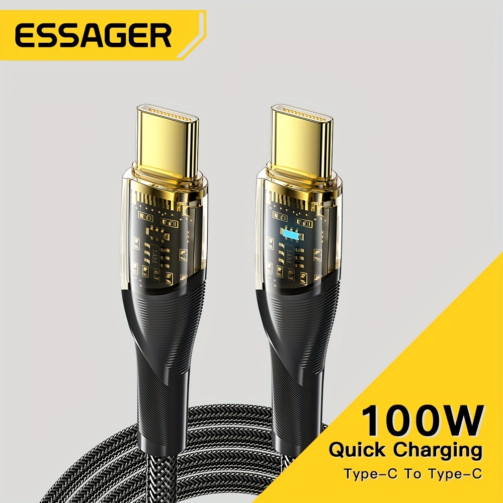 Essager-Cable USB tipo C a USB tipo C de 100W, cargador de carga rápida, USB 