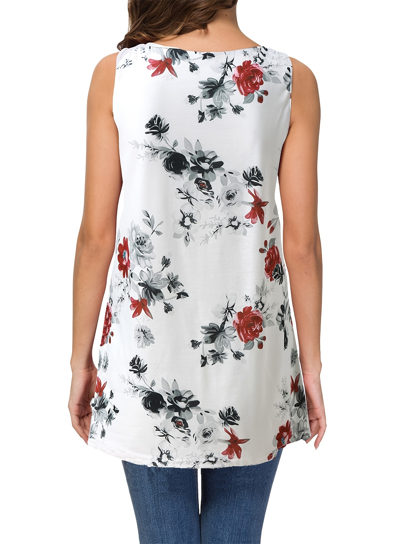 Floral Print Tank Top V Neck Casual Top Summer Spring
