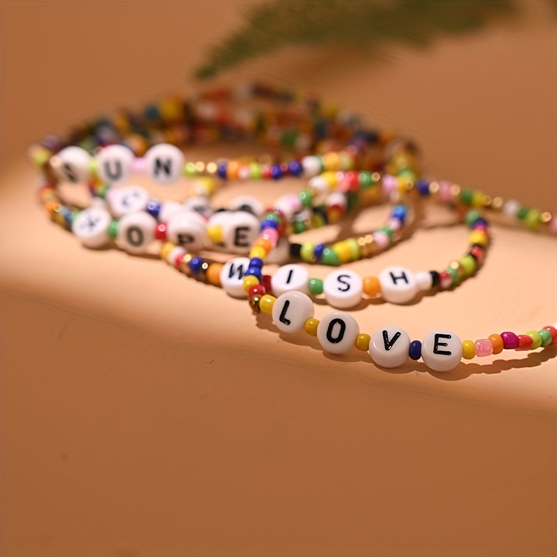 20pcs/set Colorful Beads Charm Friendship Bracelets Handmade Elastic Cord Bracelet Girl Jewelry, Jewels Accessories,Temu