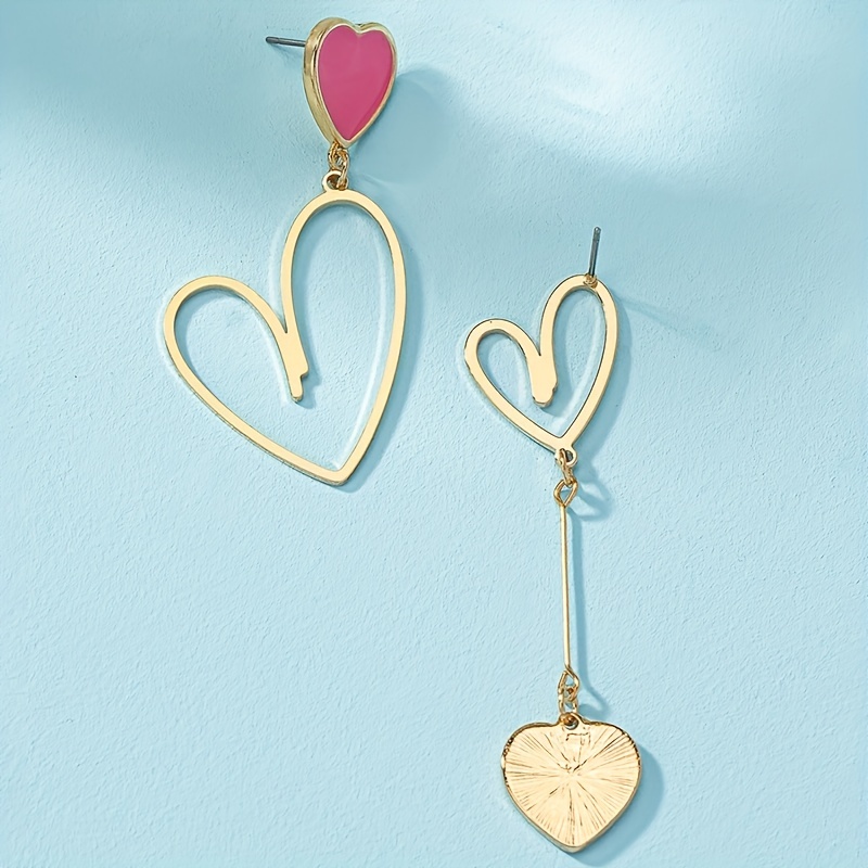 Double Heart Asymmetric Dangle Earrings Alloy Jewelry Gift