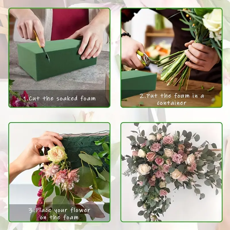Floral Foam Blocks for Fresh and Artificial Flowers, 6 Pcs Each 8 L x 4 W  x 3 H Wet and Dry Green Florist Foam for Weddings, Birthday Parties and