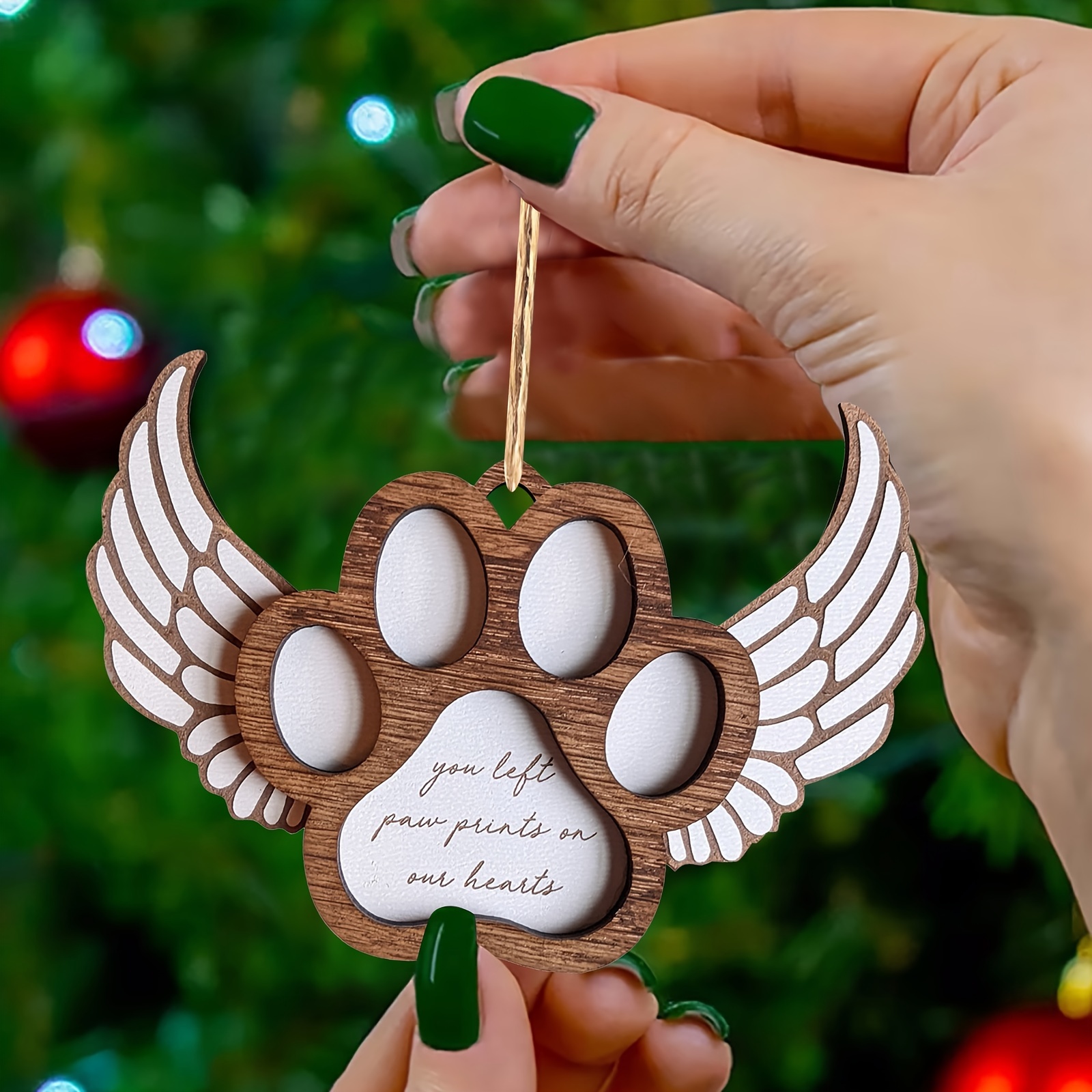 Double layer Wooden Angel Wing Paw Ornament Memorial - Temu