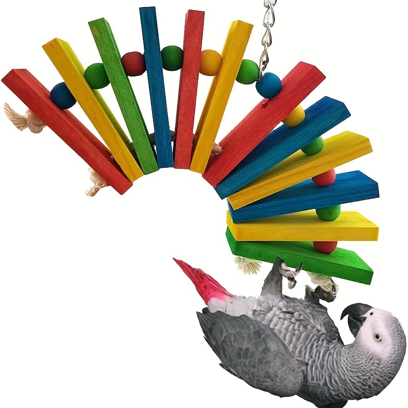 

Parrot Toy Bird Toy, Colorful Wooden Block Bite Swing Toy Parrots Cage Chew Toy