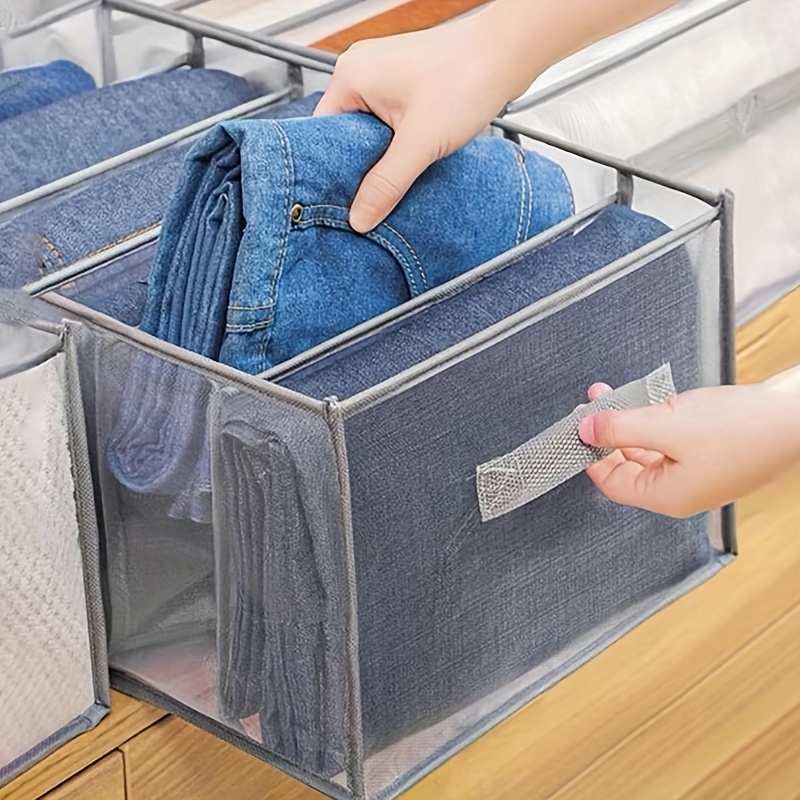 

1pc Wardrobe Clothes Organizer With Handle, 7 Grids Drawer Organizer Clothes For Jeans T-shirts, Washable Clothes Storage Organizer For Folded Clothes, Grey