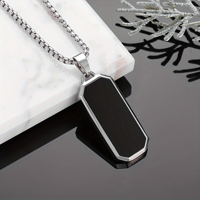 1pc 304 Stainless Steel Black Glossy Pendant Necklace - Minimalist Unisex Jewelry For , Ic-free Durable Chain, Casual & Party Wear, Shiny Elegant Necklace (no Plating)