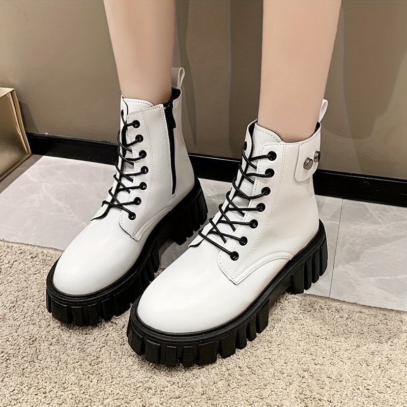Women's Platform Combat Boots, Fashion Round Toe Lace Up & Zipper Short  Boots, All-match Outdoor Ankle Boots - - Temu Australia