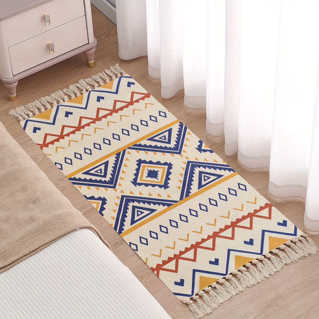 Boho Kitchen Rug Runner with Tassels, Woven Farmhouse Entryway