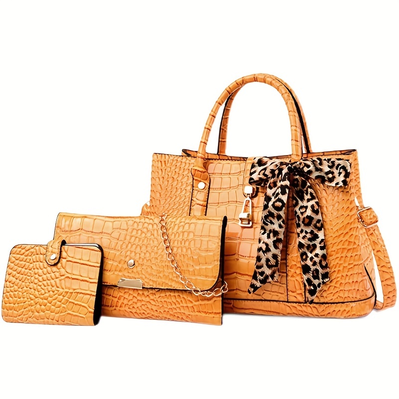 Trendy Crocodile Embossed Tote Bag Sets, All-match Classic Bags