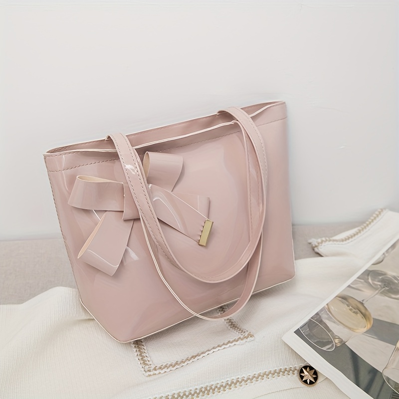 Bowknot Decor Solid Handbag All Match Shoulder Bag