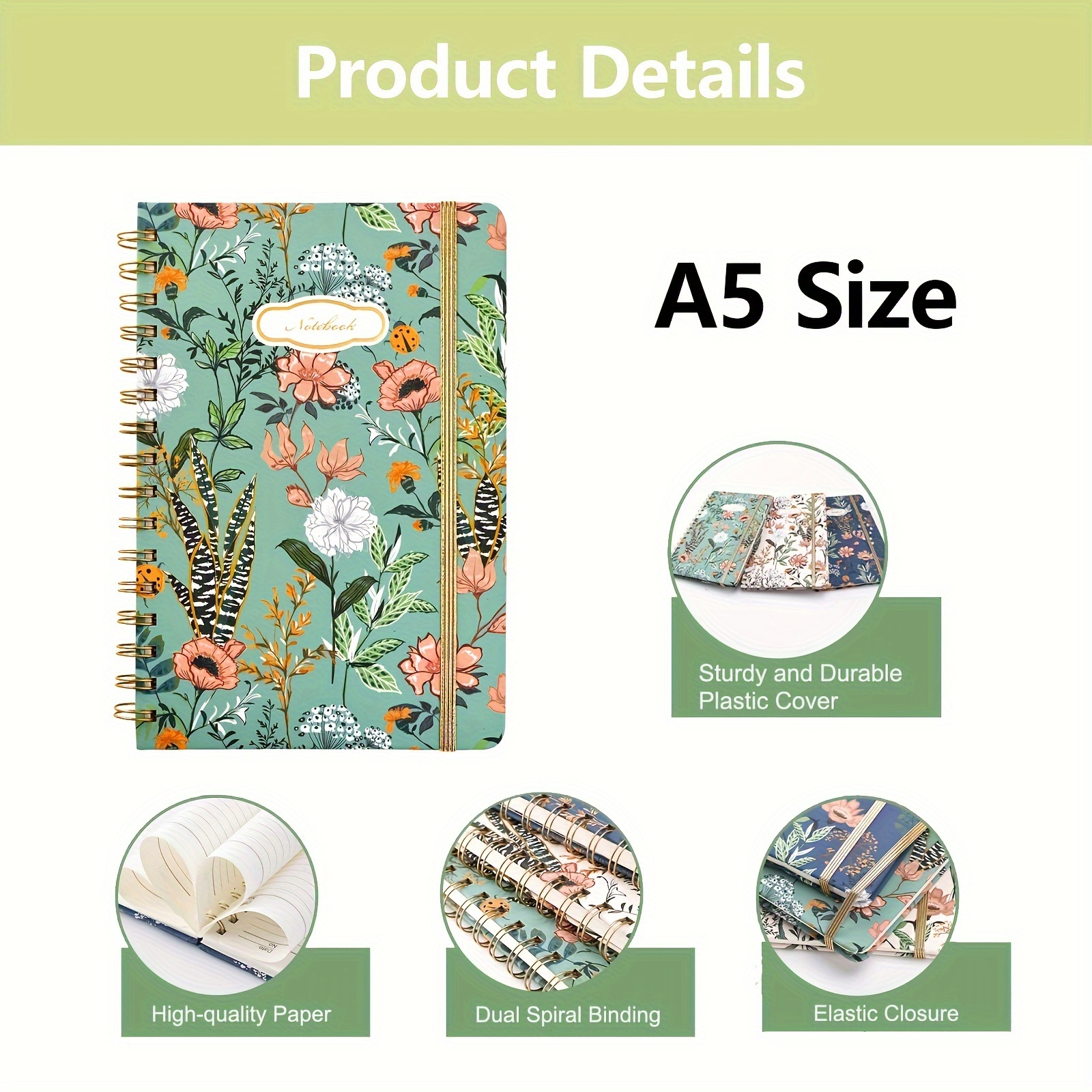 Hardcover Spiral Notebooks A5 Size 3 Spring Flower Design - Temu