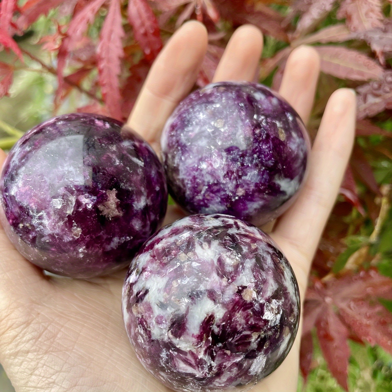 1pc 2.06in Natural Crystal Purple Lithium Mica Ball - Spiritual Healing  Home Decoration