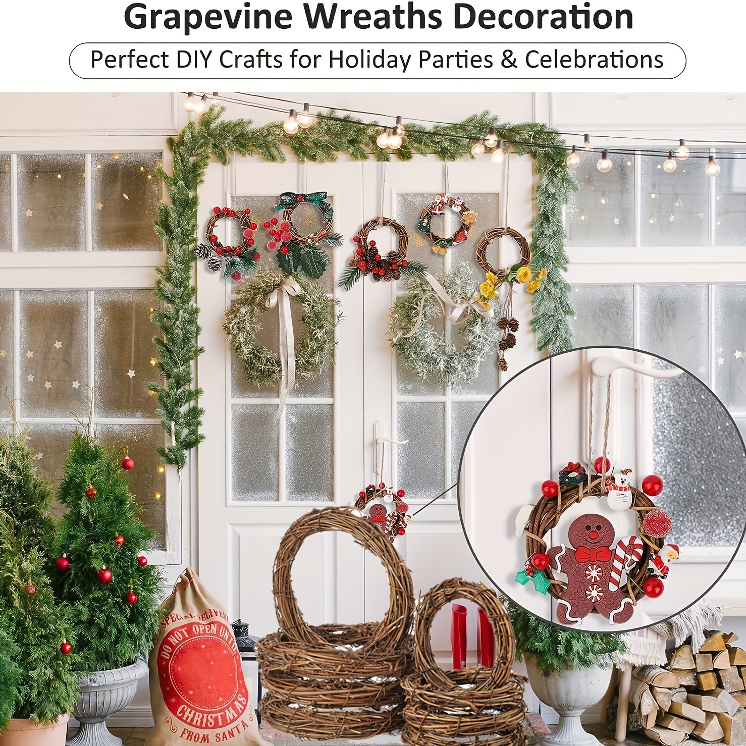 Branch Wreath Natural Vine Twig Grapevine Garland Rattan Rings Large Wooden  Decorative For Christmas Halloween Branch Wreath