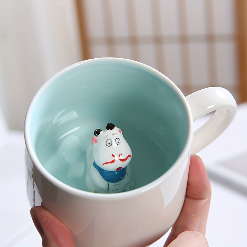 Cute Cartoon Kids Mugs Lids Spoon Ceramic Water Milk Coffee Tea Mug Cup  Animal Mugs