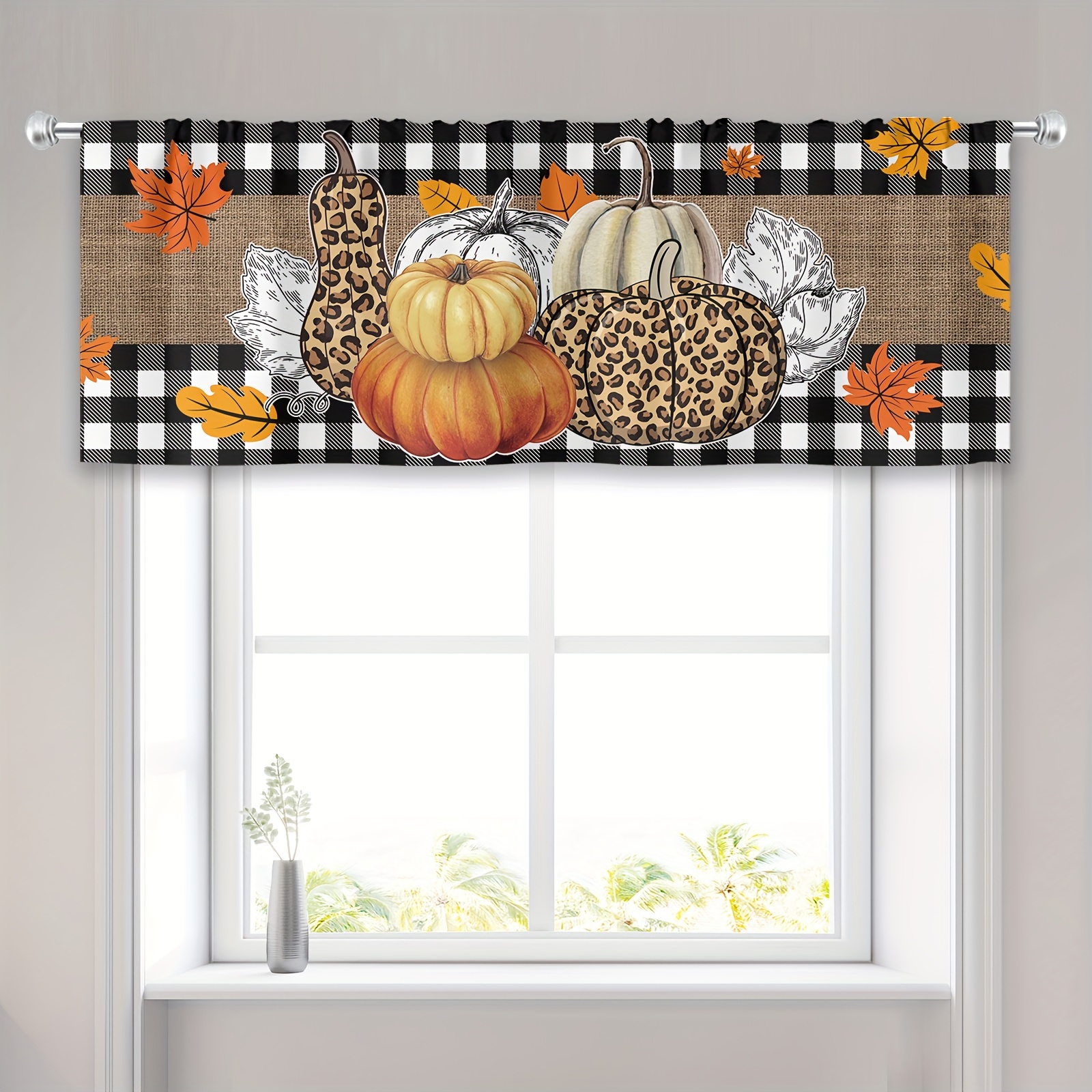  Fall Pumpkin Orange Kitchen Curtain Valance, Window Curtain  Valance Rod Pocket, Fall Valances Window Treatment for Living Room Bedroom  Thanksgiving Decor (54x18 Inch Black White Buffalo Check Plaid) : Home 