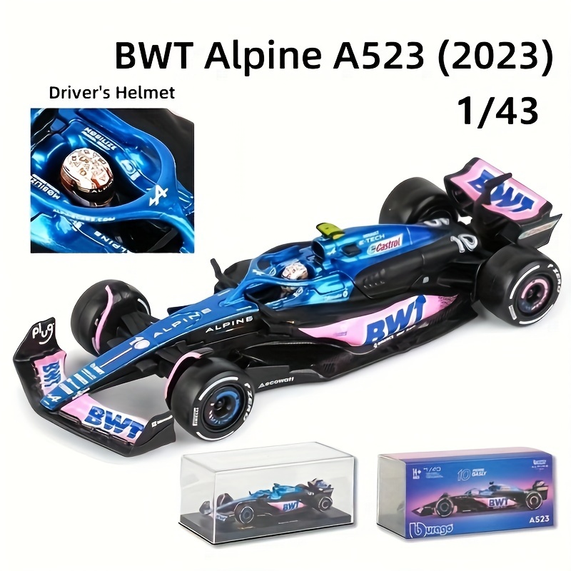 Burago 1:43 2023 Acrylic Hardcover (With A Helmat) Alpine F1 Team A523 #10  And #31 Alloy Car Die Cast Model Toy Collectible Competition,Collection Gif