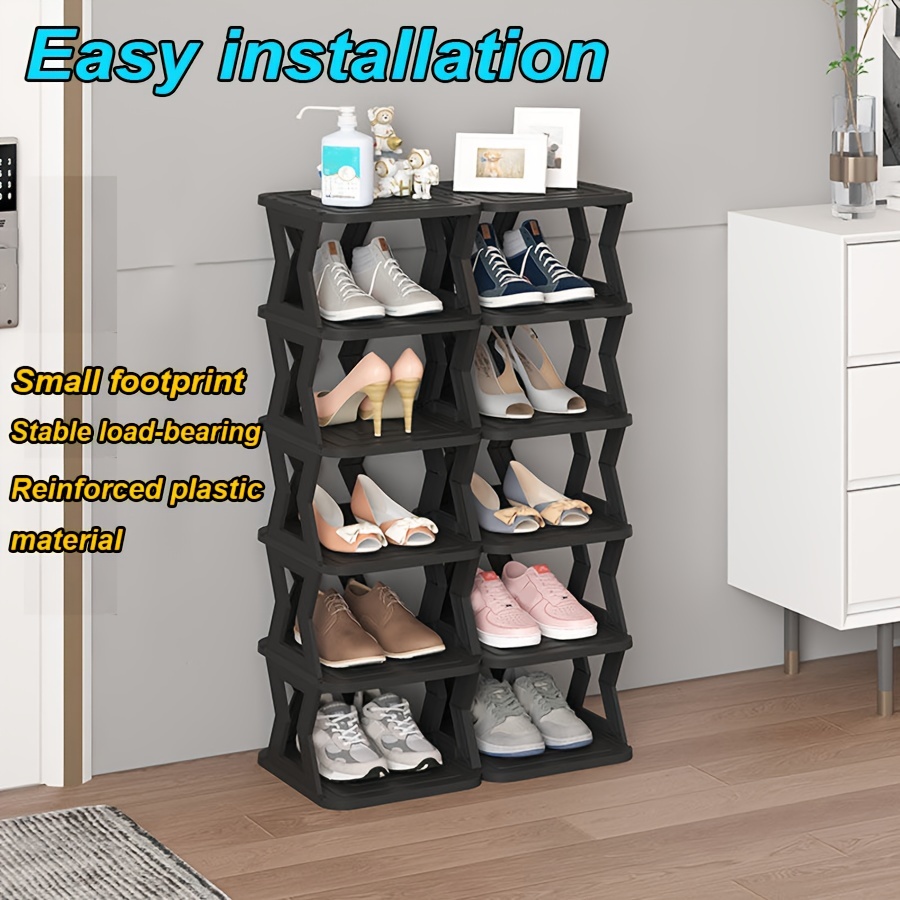 6 Tier Narrow Free Installation Foldable Shoe Rack Organizer- Small Shoe  Rack for Front Door Entrance Shoe Storage Flexible and Durable Shoe Shelf