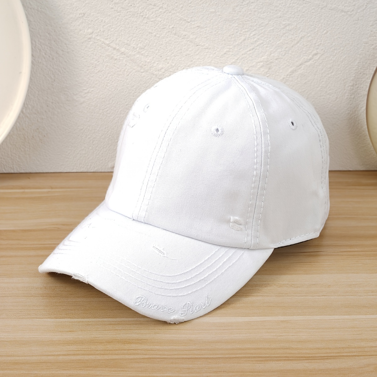 Korean Style Letter Embroidery Frayed Edges Baseball Cap Unisex