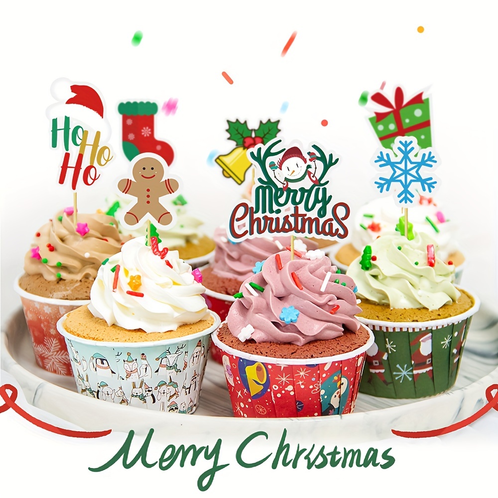 Christmas Party Decorations With Cupcakes For Christmas Party Decoration  Merry Christmas Baking Decor Supplies - Temu