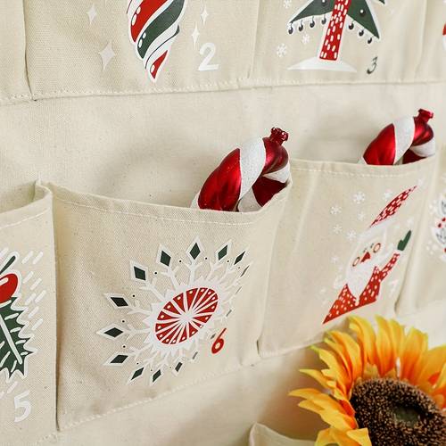 1pc christmas advent calendar christmas decoration supplies perfect christmas gift reusable pocket hanging bag fabric christmas print 42 20 inch 24 bags christmas countdown calendar