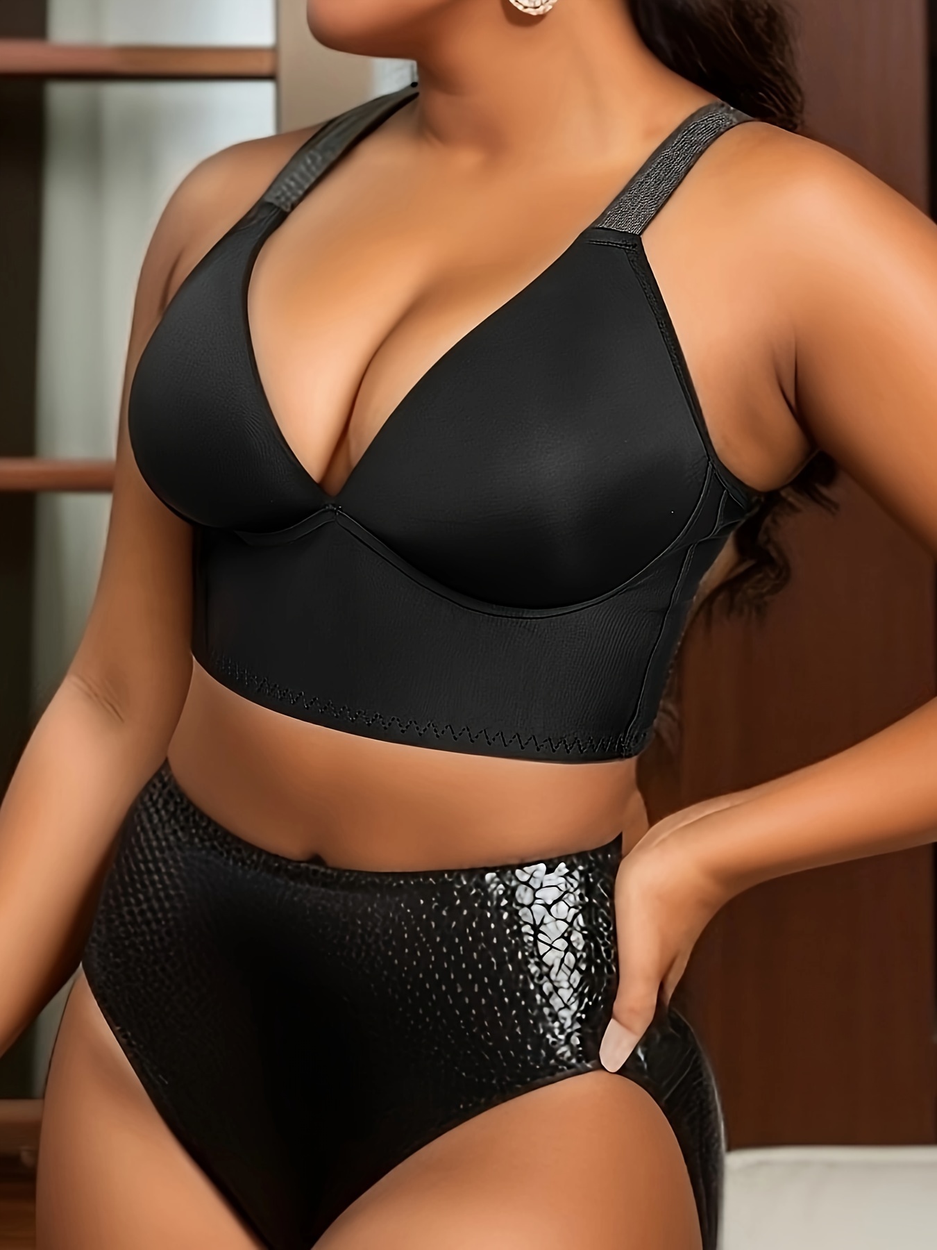 Women's Sexy Bra Plus Size Solid Seamless Deep V Neck Push - Temu