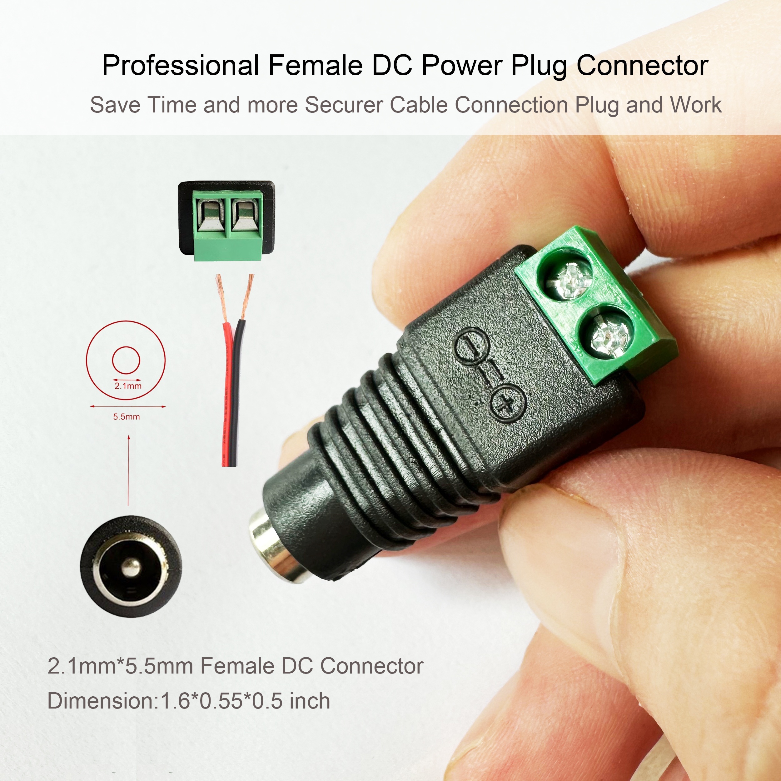 10 Pairs 12V DC Power Connector 5.5mm X 2.1mm, 10 Male + 10 Female，Power  Jack Adapter For Led Strip CCTV Security Camera Cable Wire Ends Plug