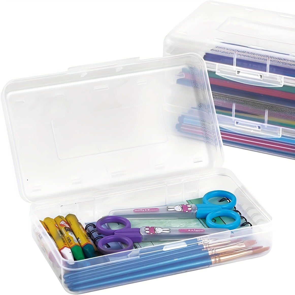 Transparent Plastic Pencil Case With Snap Lid Large Capacity - Temu