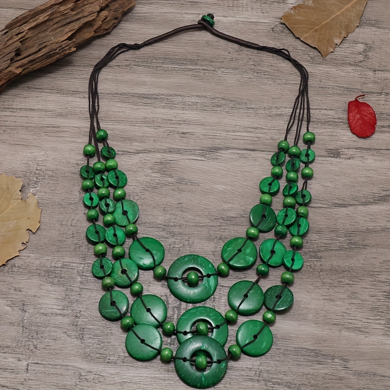 Image of Bohemian Ethnic Style Sweater Chain Retro Handmade Beaded Natural Coconut Necklace Fashionable Versatile