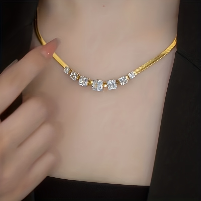Vintage Geometric Gemstone Necklace 18K Stainless Steel Chain