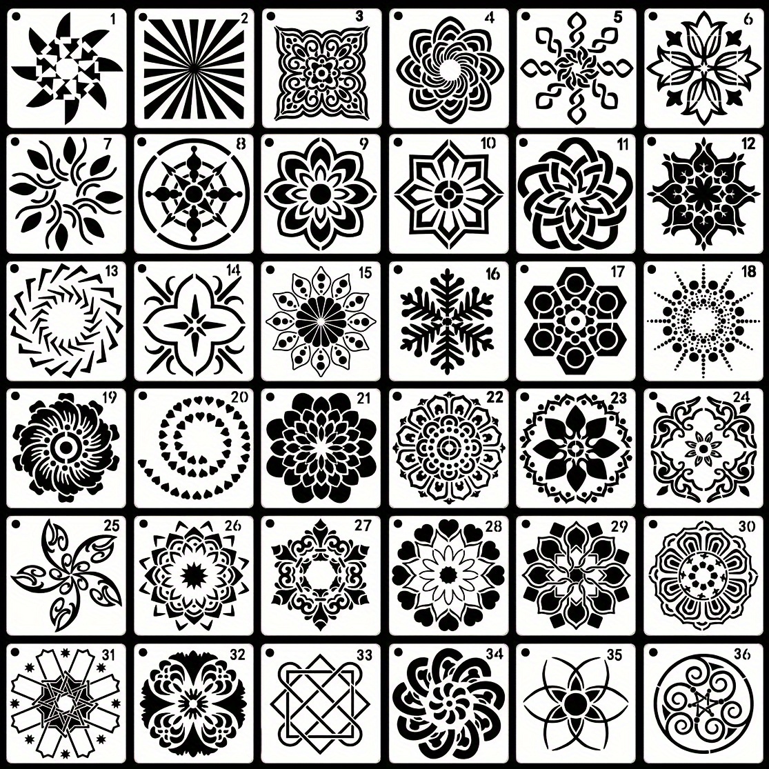 36 PCS Reusable Mandala Stencils for Painting Rocks Wood Canvas Fabric  Glass Pottery Art Projects