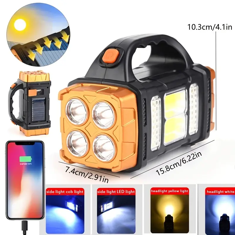 Solar Led+cob Light With Handle Usb Charging Waterproof For - Temu