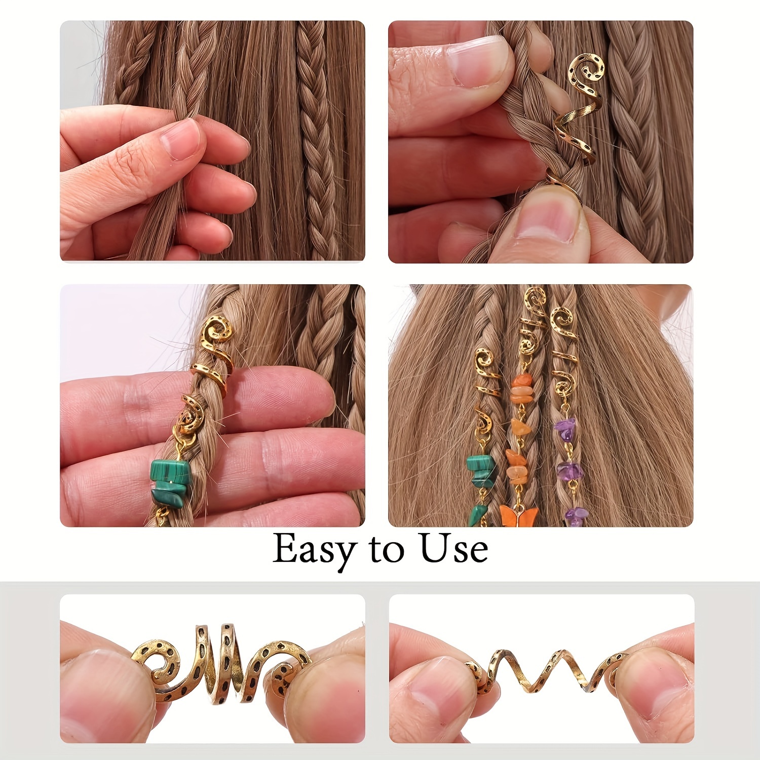 NOGIS 6 Pack Handmade Hair Jewelry for Braids,Colored Natural Stone crystal  Tassel Dreadlock Accessories Hair Gems for Women 