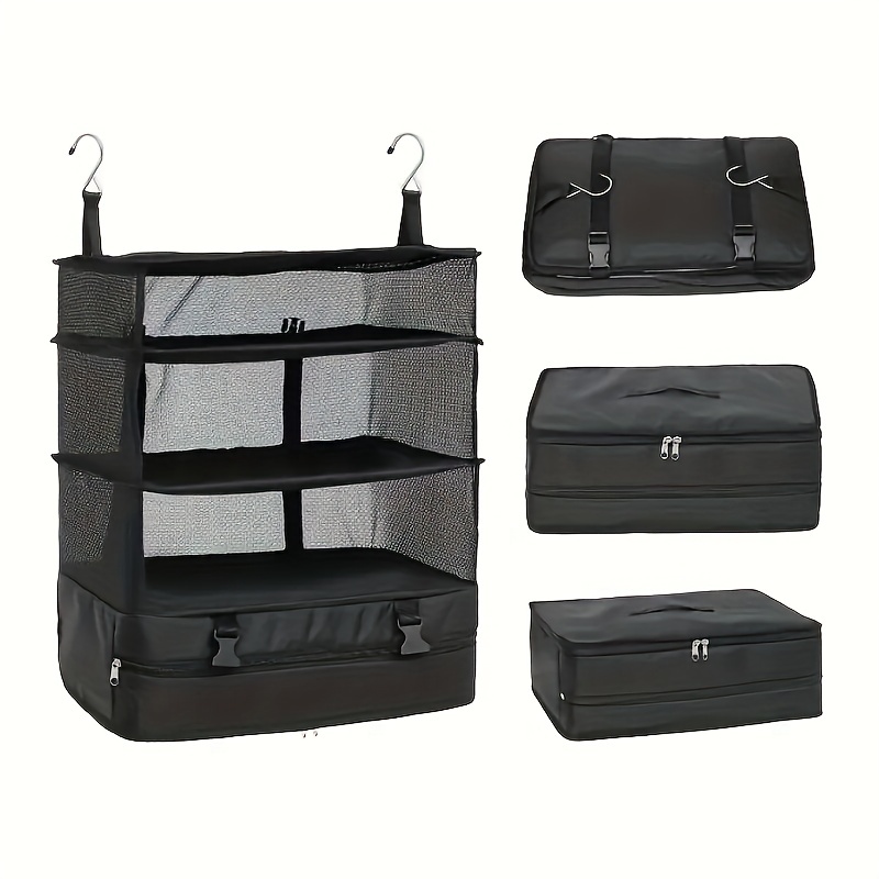 

Foldable Hanging Luggage Organizer, Travel Essentials, Clothes Packing Cubes With Hanging Shelves And Laundry Storage Compartment